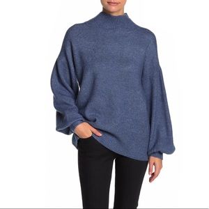 Vince Camuto Blue Mutton Sleeve Mock Neck Sweater